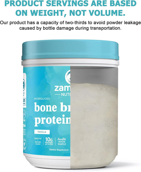 Zammex Bone Broth Protein Powder, Pure Grass Fed Beef, Vanilla Protein Powder,Hydrolyzed Collagen Supplement