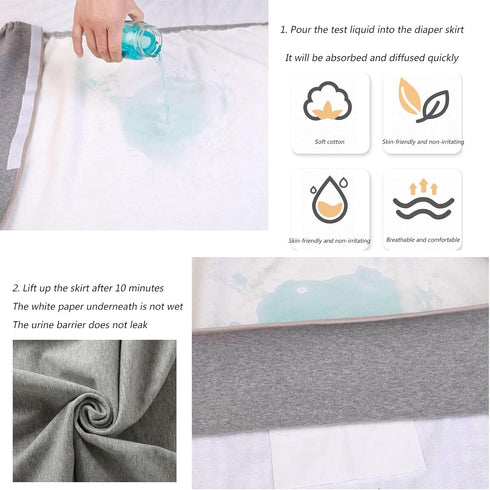 Yodilala Unisex Diaper Skirt, Leak-Proof Waterproof pad, Adjustable and Reusable(Grey,M)