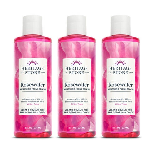Heritage Store Rosewater - Refreshing Facial Splash for Glowing Skin, Vegan & Cruelty Free (8oz, 3pk)