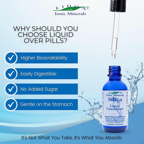 Eidon Ionic Minerals Liquid Silica Mineral Concentrate, Silica Supplement for Hair, Skin and Nails, Supports Collagen