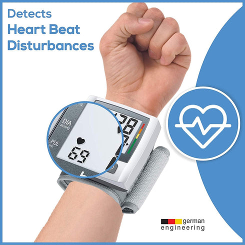 Beurer Wrist Blood Pressure Machine with Adjustable Cuff, Automatic & Digital Monitor, 2x60 Memory Reading, XL LCD
