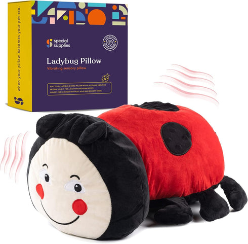 Special Supplies Ladybug Sensory Vibrating Pillow, Pressure Activated for Kids and Adults, Plush Minky Soft