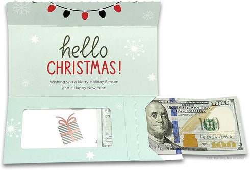 Holiday Card | Zip-Open Money Holder with Clear Plastic Window for Cash, Check, & Gift Card (Penguin)
