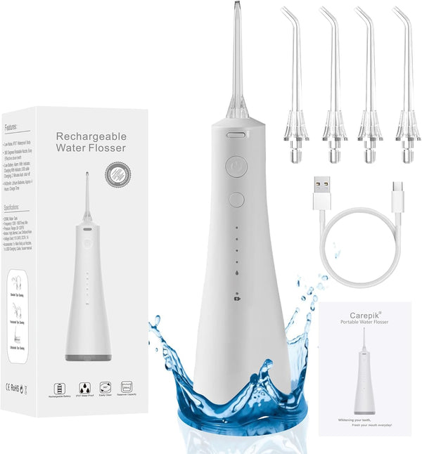 Professional Water Flosser Cordless for Teeth Cleaner Picks, Oral Irrigator for Home Travel, Portable Rechargeable 5Models IPX7 Waterproof Dental Piks with 4 Jet Tips