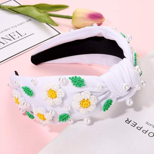 NVENF Flower Headbands for Women, Beaded Pink Floral Headbands, Spring Summer Hair Accessories