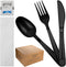 50 ct Black Plastic Utensils Set, Heavy Duty Disposable Cutlery Pack with Wrapped Napkin and Salt/Pepper