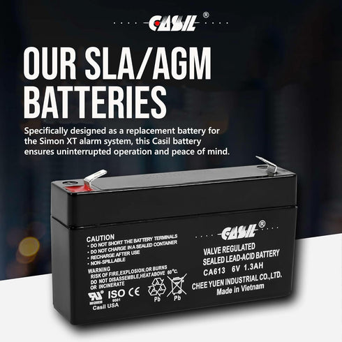 Casil 6V 1.3Ah SLA/AGM Replacement Battery – Maintenance-Free, Compatible with GE Simon 3, GE Simon XT, GE Interlogix