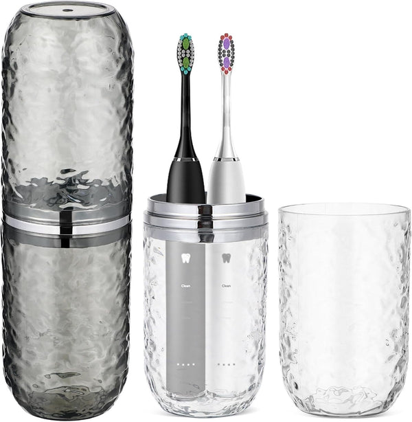 2Pcs Travel Toothbrush Case with Lid, 8.6x2.2x2.2in Portable Holder, Transparent 3D Pattern