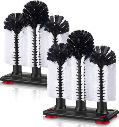 Havawish 2 Pack Water Bottle Cleaning Brush with Suction Base, 3 Head Bristle Bar Glass Washer for Kitchen Tools (Novel)