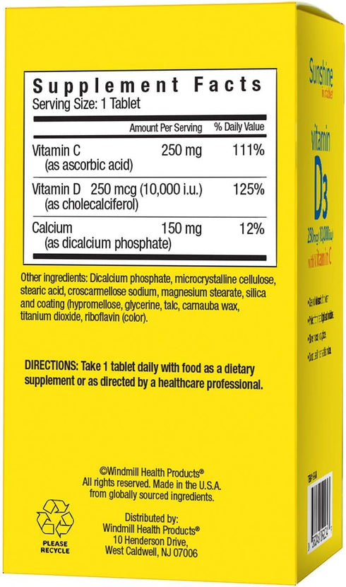 Sunshine 10,000 30 Vitamin D IU, Healthy and Strong Bones, Servings
