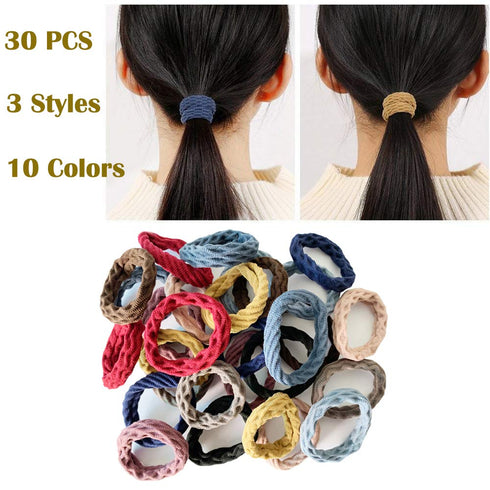 Wetopkim 30 Pcs Hair Ties, Non-Slip Seamless Bands for Thick Heavy Curly Hair, Lightweight Highly Elastic Stretchable