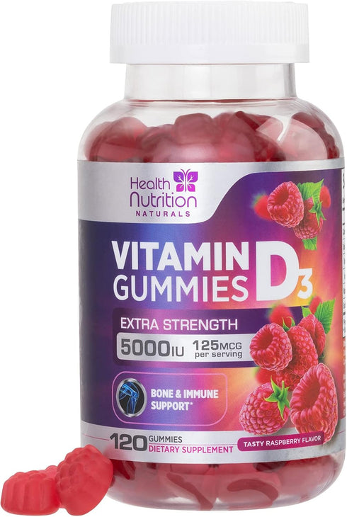 Vitamin D3 Gummies Extra Strength 5000 IU (125 mcg), Nature's Berry Vitamin D Supplement, 120 Gummies, Non-GMO