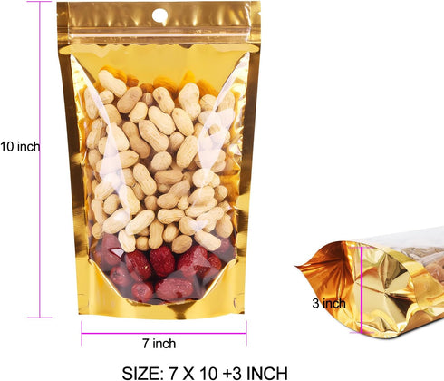 100 Pack Resealable Smell Proof Bags with Clear Front Window, 7x10+3 inch Foil Mylar Pouches for Food, Party Favors