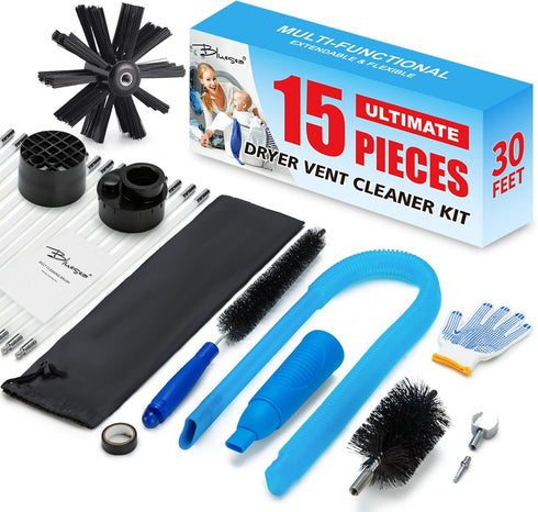 BLuesea Dryer Vent Cleaner Kit, 15-Piece Ultimate Dryer Cleaning Kit with 30 Feet Dryer Vent Brush and Vacuum
