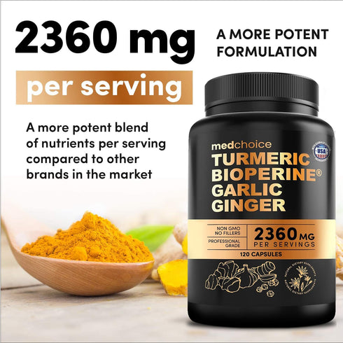 4-in-1 Turmeric and Garlic Supplements with Bioperine 2360 mg (240 ct) - Turmeric Curcumin with Black Pepper for Joint,