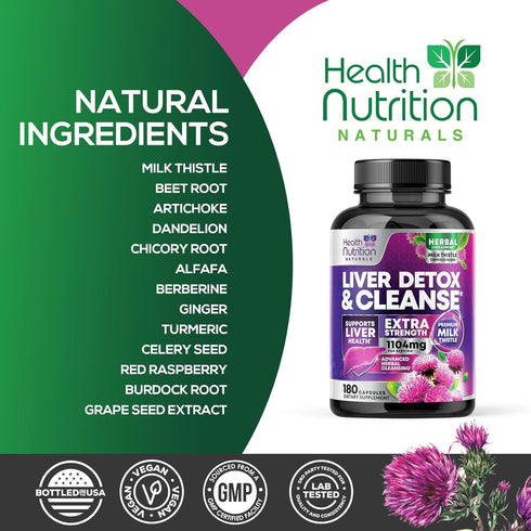 Gentle Liver Cleanse Detox & Repair Formula - 180 Capsules Herbal Liver Support Supplement for Liver Health