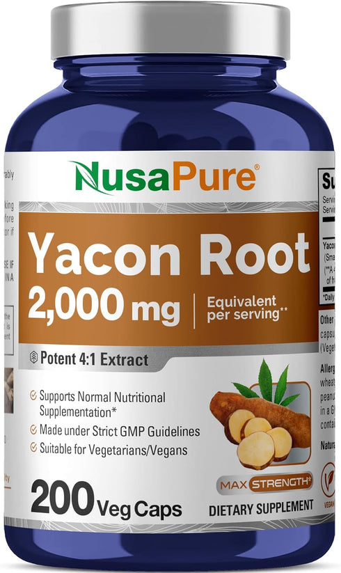 NusaPure Yacon Root Extract 2000mg - 200 Vegetarian Capsules (4:1 Extract, Non-GMO, Vegan)