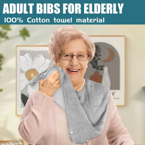 Lunluarai Adult Bibs for Men and Women, Reusable Terry Bibs for Elderly Senior, Waterproof Towel for Adults