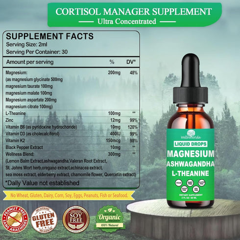 Ksm-66 D3 K2 B6, Cortisol Supplements for Women & Men, Cortisol Calm Detox Manager Reducer w. Magnesium Ashwagandha