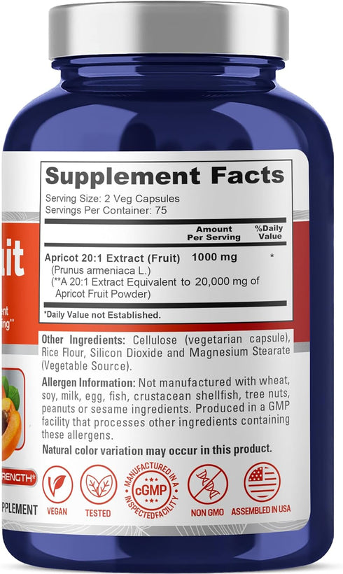 NusaPure Apricot Extract 20000mg 150 Veggie Capsules (Extract 20:1, Vegan, Non-GMO)