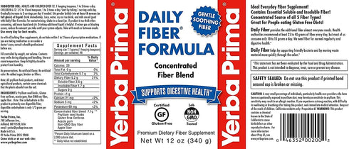 Yerba Prima Daily Fiber Formula Powder - 12 oz (Pack of 2) for Gut Health and Colon Cleanse