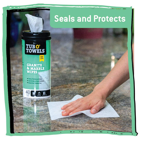 Tub O' Towels Granite & Marble Cleaning Wipes, 40-Count Pack, Safe for Stone Surfaces, Streak-Free Shine, Eco-Friendly