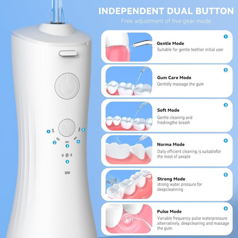 Water Flossers for Teeth, Cordless Cleaner, 400ml Large Capacity, Portable, 360° Rotation, 5 Cleaning DIY Modes, 6