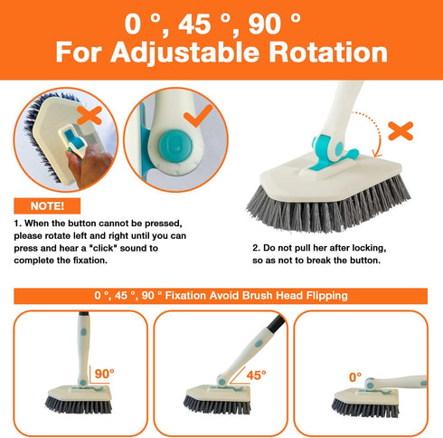 3 in 1 Scrub Cleaning Brush with Long Handle 51'', Shower Bathtub Tub & Tile Scrubber Brush, Includes 1 Stiff Brush