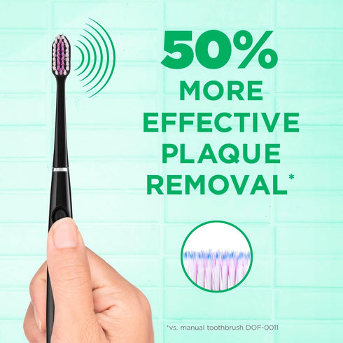 GUM Sonic Powered Toothbrush - Tapered Bristles Clean Below The Gumline, Bundle, Black, 1 Handle + 2 Refills