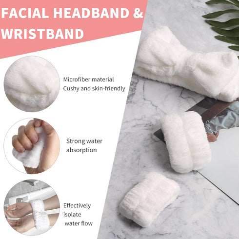 WSYUB Spa Headband and Wristband Set, Face Wash Headband, Makeup Skincare Wrist Bands for Washing Face, White