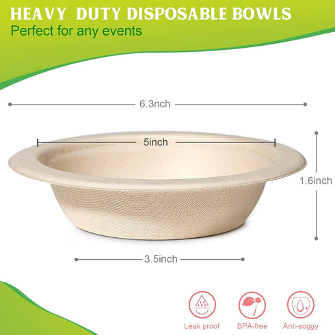 12oz Paper Bowls Disposable, 100 Pack Eco-friendly Compostable Party Serving Bowls for Salad, Ice Cream, Dessert, Hot