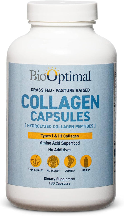 Collagen Peptides Capsules - 180 Capsules Grass-Fed Hydrolyzed Protein Supplement for Skin, Hair, & Nails