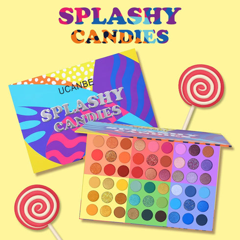 UCANBE 54 Colors Splashy Candies Eyeshadow Palette + 15pcs Makeup Brush Set: Highly Pigment, Long Lasting