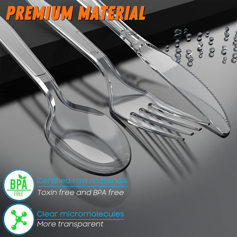 360 Count Heavy Duty Plastic Silverware - 120 Forks, 120 Spoons, 120 Knives, BPA Free Disposable Cutlery Set