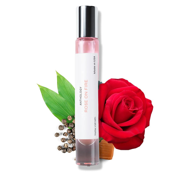 ANTHOLOGY Rose on Fire Roll on Perfume oil for Women - 0.3oz 9 ML | Turkish Rose, Spicy Pepper, Musk