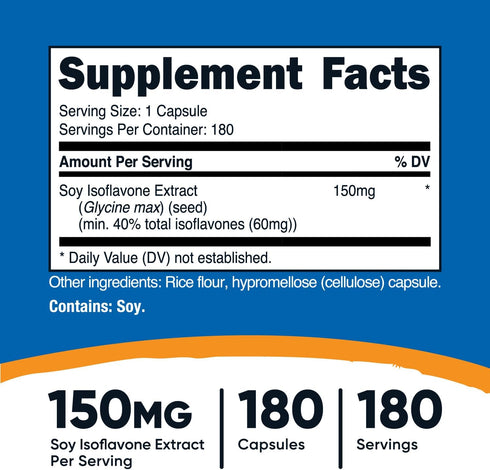 Nutricost Soy Isoflavones 150mg, 180 Veggie Capsules - Gluten Free, Non-GMO, Vegetarian Friendly