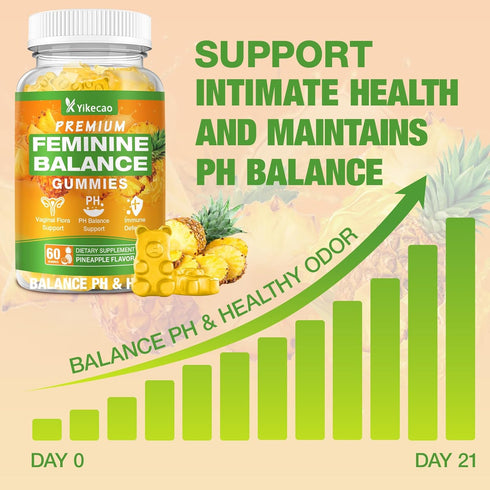 Yikecao Gummies Gummies Immune 60 Count Premium Feminine Balance for Women, Pineapple for Women Ph Balance & Vaginal