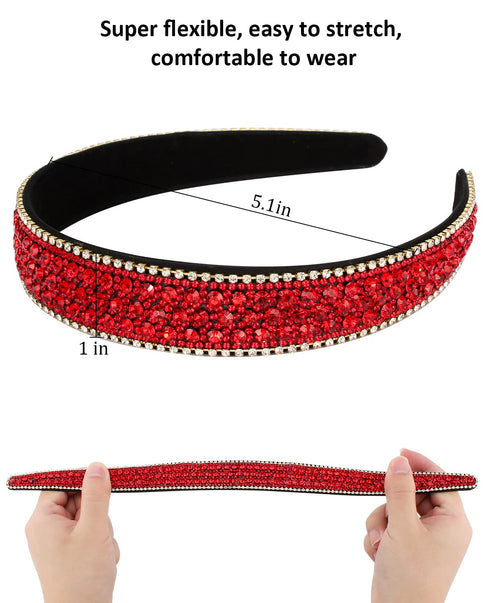 Wecoe Rhinestone Headband for Women Girls, Red Bling Sparkly Crystal Diamond Hair Accessories for Holiday Prom Gift