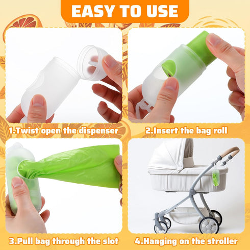 Qeeenar 20 Rolls/300 5 Disposable Diaper Sacks with Red Orange Scented Refill Bags Waste Bags with Dispenser
