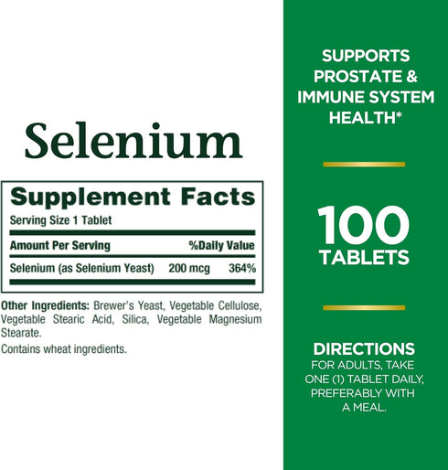 Nature's Bounty Selenium, 200 mcg, 100 Tablets