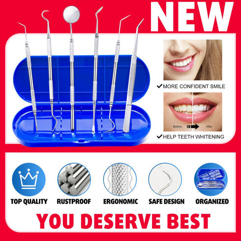 Antonki Dental Cleaning Tools, Stainless Steel Hygiene Kit with Case for Home Use