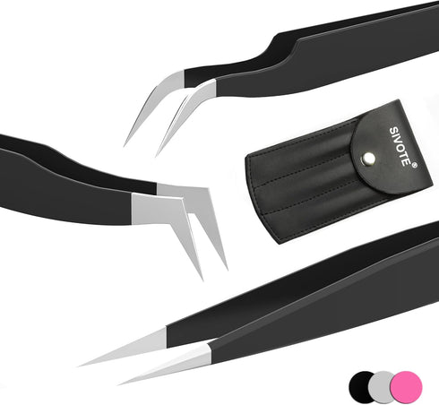 SIVOTE Lash Tweezers for Eyelash Extensions, 3 Pack for Volume, Isolation & Classic Lashes in Black