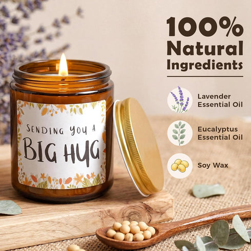 MULCHUM 7oz 45 Lavender Scented Candle, Thinking of You Hug Gift for Friends, Relaxing Natural Soy Wax Jar Candle