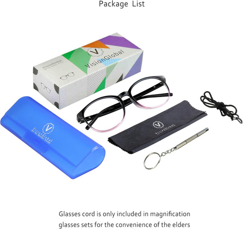 VisionGlobal Blue Light Blocking Glasses for Women/Men, Anti Eyestrain Stylish Oval Frame, Anti Glare (Black Purple,