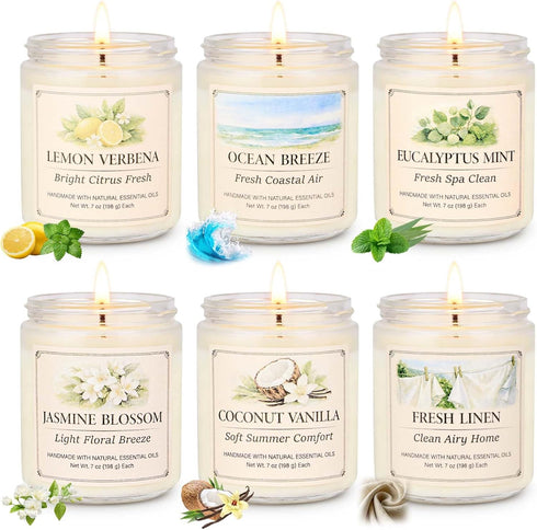 Scented Candle Gift Set, 6 Pack 7oz Natural Soy Wax Aromatherapy Candles,