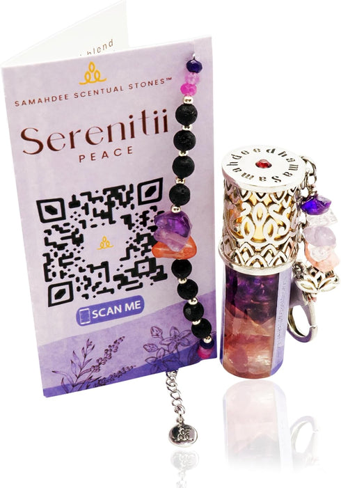 Samahdee Set: Scentual Stones Serenitii Amethyst, Lepidolite & Pink Opal Beaded Bracelet with Organic Bergamot