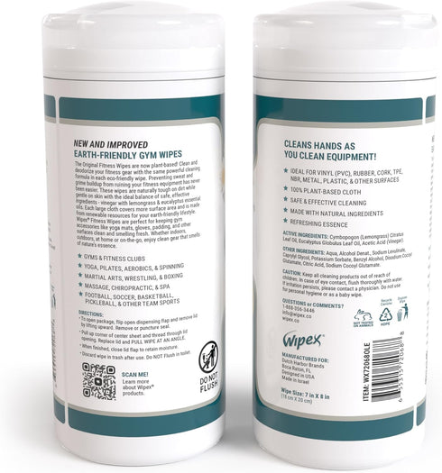 Wipex Fitness Equipment Wipes, Natural Plant Based Gym Wipes, 50 Count, Lemongrass, Eucalyptus & Vinegar