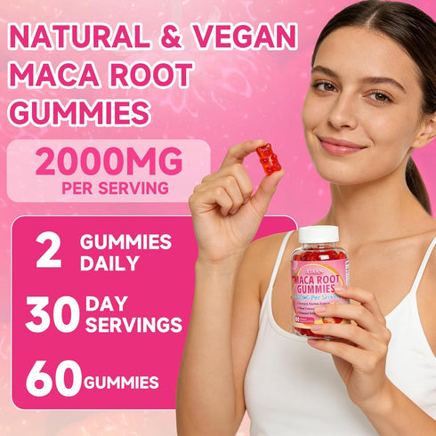 Gummies 60 Count Maca Root for Women & Men, Organic Maca Root Supplement with Ashwagandha for Energy & Strength