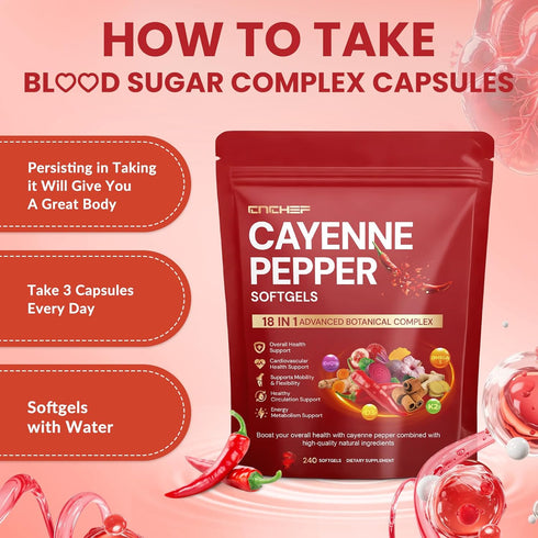 VitaminD3+K2,Berberine, CoQ10, Omega-3, 240 Cayenne Pepper Softgels Supplement, Cayenne Pepper Capsules with Turmeric
