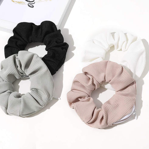 Pocket Scrunchies Hair Ties with Hidden Zipper, Stash Scrunchy Ponytail Holder